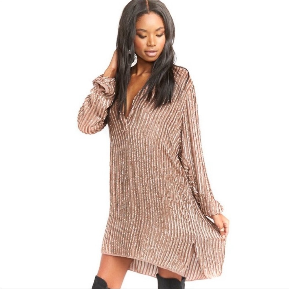 Show Me Your Mumu Tan Roscoe Sequin & Beaded Dress